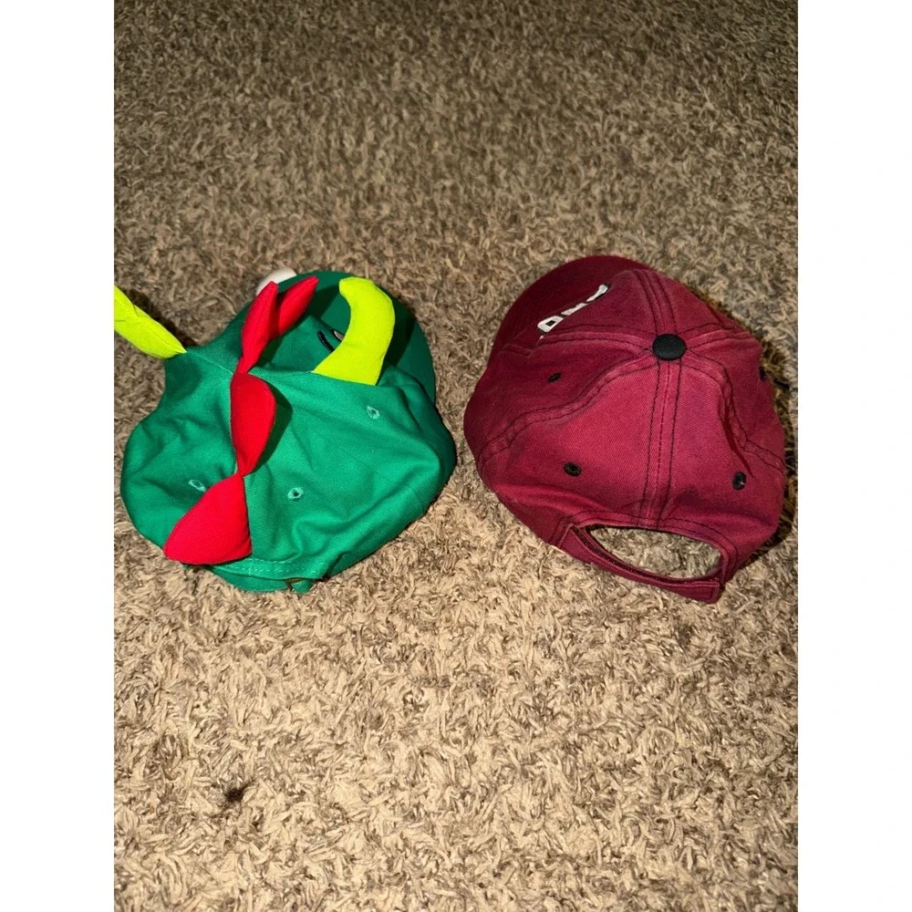 LEGOLAND Hat Bundle Green Dragon Ollie & Maroon Embroidered Baseball Caps 2pc